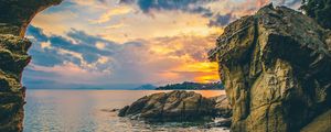 Preview wallpaper rocks, sea, stones, sunset