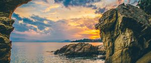 Preview wallpaper rocks, sea, stones, sunset