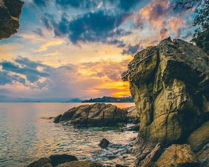 Preview wallpaper rocks, sea, stones, sunset