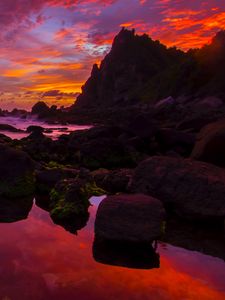 Preview wallpaper rocks, sea, sunset