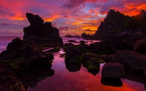 Preview wallpaper rocks, sea, sunset