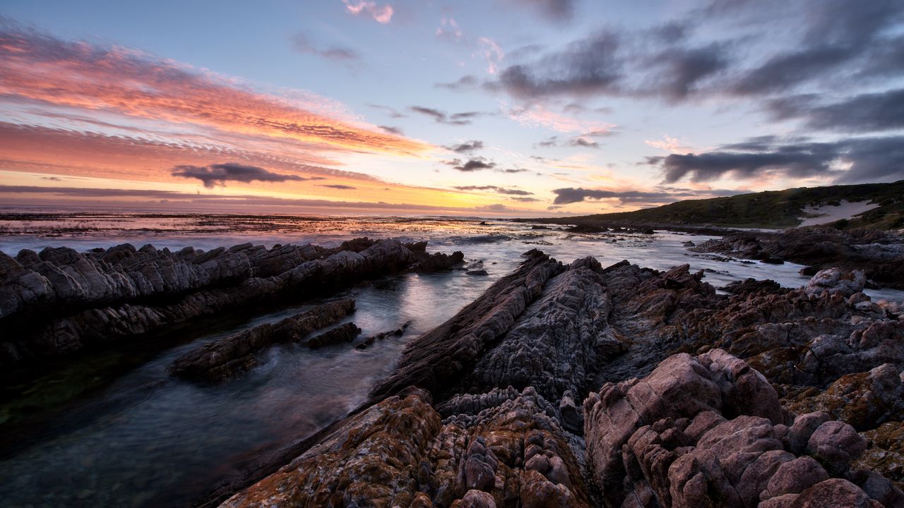 Wallpaper rocks, sea, sunset, stone, horizon hd, picture, image