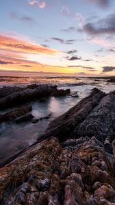 Preview wallpaper rocks, sea, sunset, stone, horizon