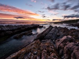 Preview wallpaper rocks, sea, sunset, stone, horizon