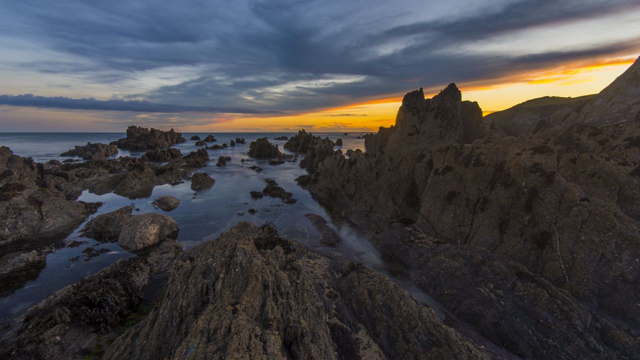 Wallpaper rocks, sea, sunset, stones, sky