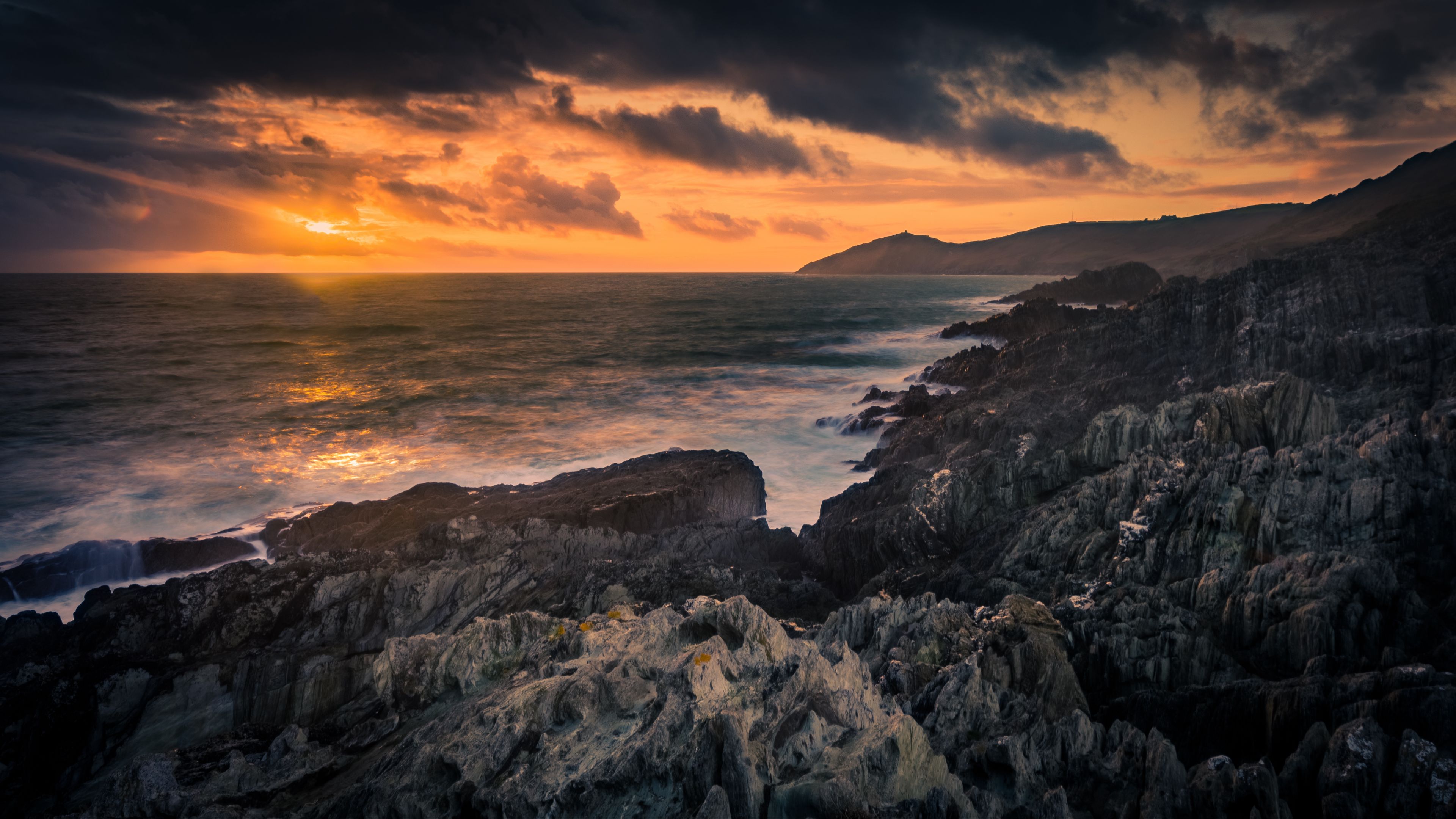 Download wallpaper 3840x2160 rocks, sea, sunset, stones, clouds, sky 4k ...