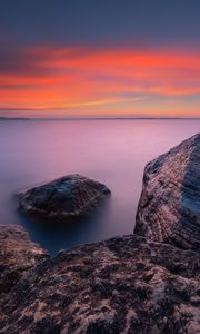 Preview wallpaper rocks, sea, sunset, sky, horizon, evening