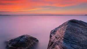 Preview wallpaper rocks, sea, sunset, sky, horizon, evening