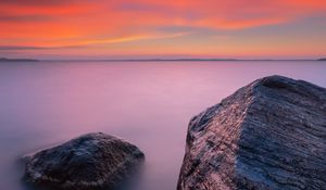 Preview wallpaper rocks, sea, sunset, sky, horizon, evening