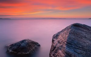 Preview wallpaper rocks, sea, sunset, sky, horizon, evening