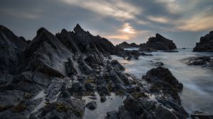 Preview wallpaper rocks, sea, sunset, coast, landscape