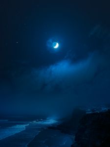 Preview wallpaper rocks, sea, surf, moon, night