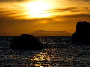 Preview wallpaper rocks, sea, twilight, nature