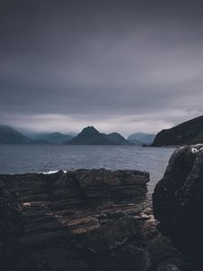 Preview wallpaper rocks, sea, twilight, dark