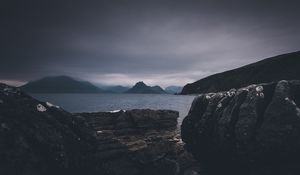Preview wallpaper rocks, sea, twilight, dark