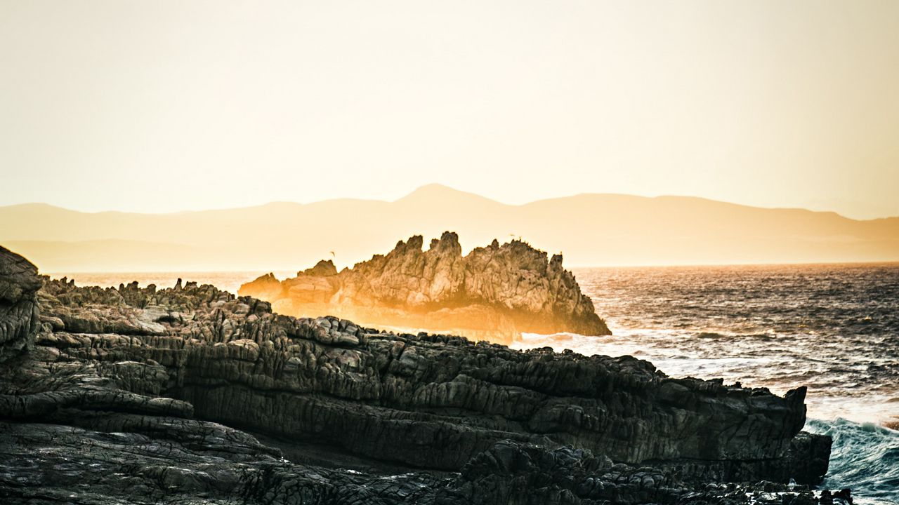 Wallpaper rocks, sea, water, fog