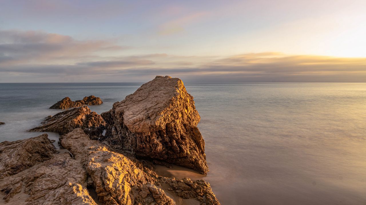 Wallpaper rocks, sea, water, sunset, nature