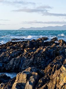 Preview wallpaper rocks, sea, waves, water, nature, landscape