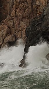 Preview wallpaper rocks, sea, waves, splashes, nature