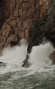 Preview wallpaper rocks, sea, waves, splashes, nature