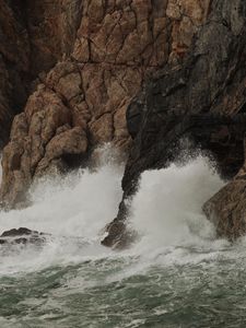 Preview wallpaper rocks, sea, waves, splashes, nature