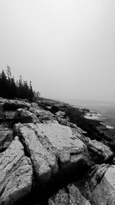 Preview wallpaper rocks, shore, cliff, bw