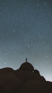 Preview wallpaper rocks, silhouette, alone, starry sky, night