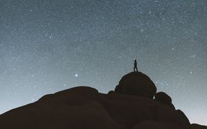 Preview wallpaper rocks, silhouette, alone, starry sky, night