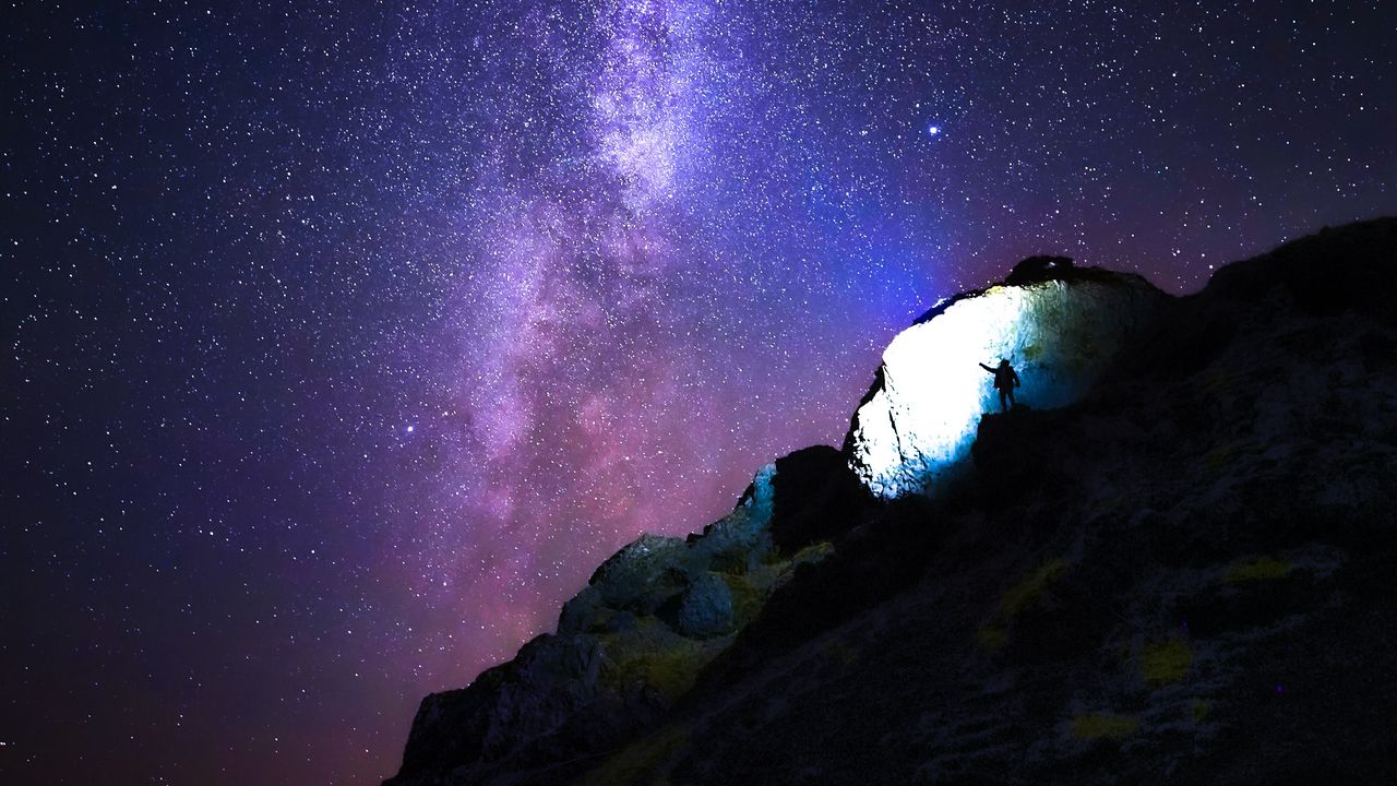 Wallpaper rocks, silhouette, space, starry sky