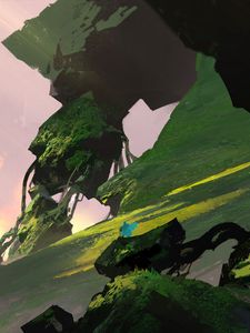 Preview wallpaper rocks, silhouette, traveler, fantasy, art