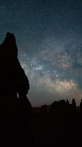 Preview wallpaper rocks, silhouettes, milky way, night, stars