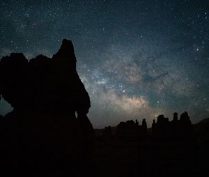 Preview wallpaper rocks, silhouettes, milky way, night, stars