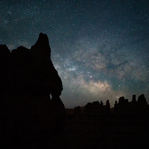 Preview wallpaper rocks, silhouettes, milky way, night, stars