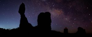 Preview wallpaper rocks, silhouettes, starry sky, night, dark, darkness