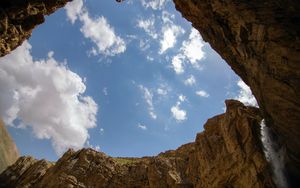 Preview wallpaper rocks, sky, waterfall, nature