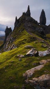 Preview wallpaper rocks, slope, grass, stones, valley