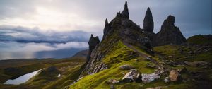 Preview wallpaper rocks, slope, grass, stones, valley