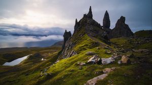 Preview wallpaper rocks, slope, grass, stones, valley