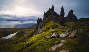 Preview wallpaper rocks, slope, grass, stones, valley