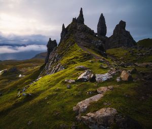 Preview wallpaper rocks, slope, grass, stones, valley