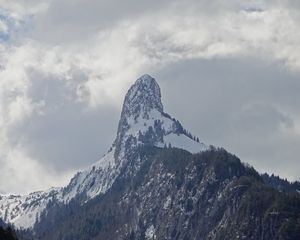 Preview wallpaper rocks, slope, snow, snowy, trees, mountains