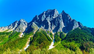 Preview wallpaper rocks, slope, trees, relief, snow