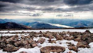 Preview wallpaper rocks, snow, distance