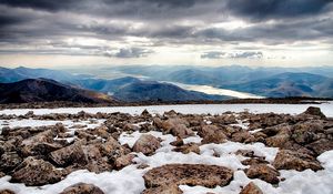 Preview wallpaper rocks, snow, distance