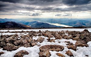 Preview wallpaper rocks, snow, distance