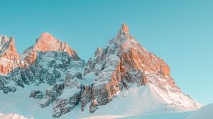 Preview wallpaper rocks, snow, man, winter, landscape