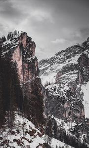 Preview wallpaper rocks, snow, snowy, trees, landform