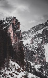 Preview wallpaper rocks, snow, snowy, trees, landform