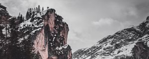 Preview wallpaper rocks, snow, snowy, trees, landform