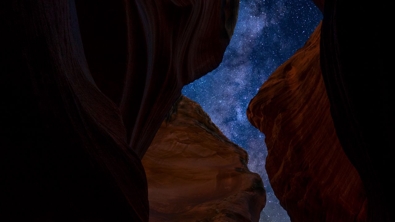 Wallpaper rocks, starry sky, night, dark